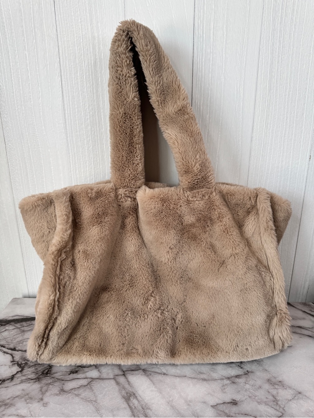 Anthropologie Plush Faux Fur Tote Bag - Light Brown